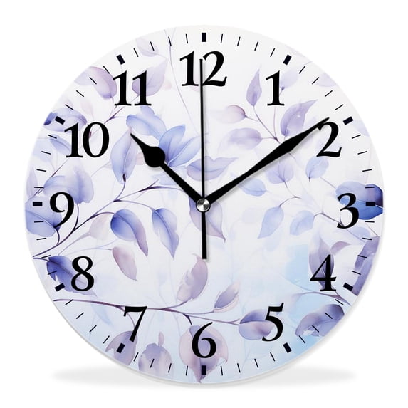 14 Inch Wall Clock Battery Operated Silent Clock Decorative for Office, Kitchen, Outdoor, Living Room,Watercolor Purple Leaves Print
