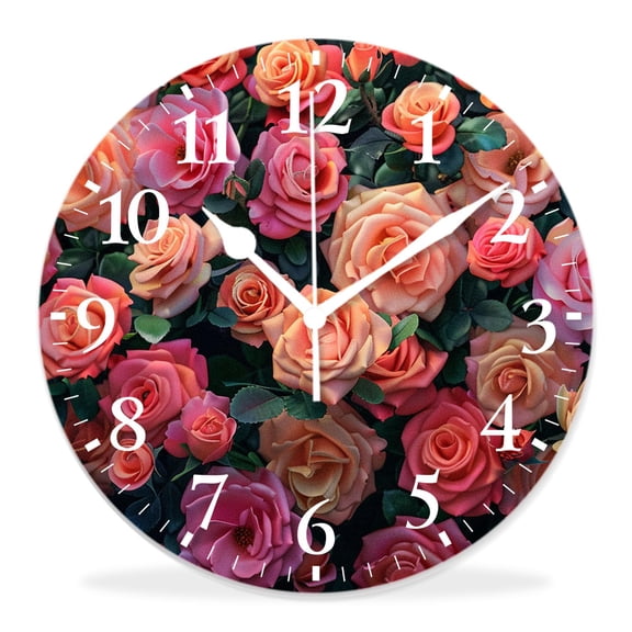 14 Inch Wall Clock Battery Operated Silent Clock Decorative for Office, Kitchen, Outdoor, Living RoomWatercolor Vintage Roses Elaborate