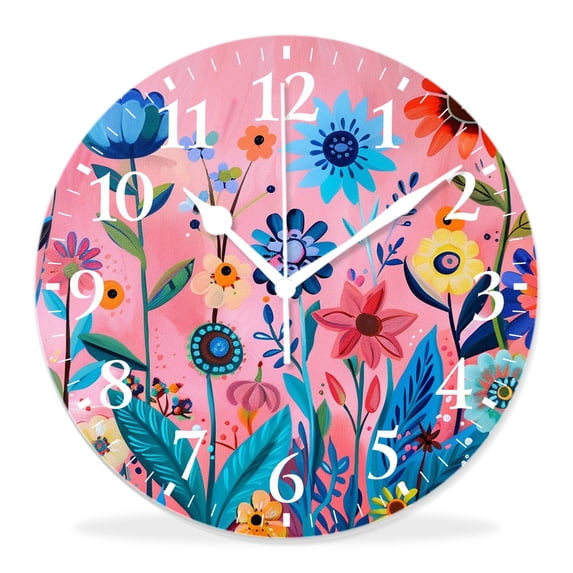 14 Inch Wall Clock Battery Operated Silent Clock Decorative for Office, Kitchen, Outdoor, Living Room，Watercolor of Flower Plants Tropical Elegant