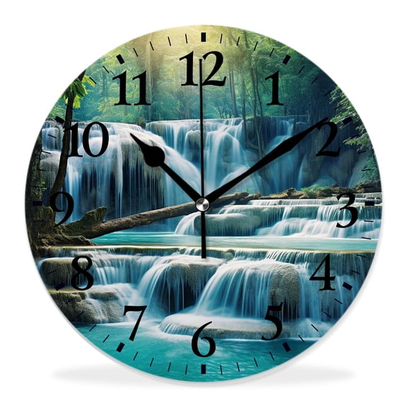 14 Inch Wall Clock Battery Operated Silent Clock Decorative for Office, Kitchen, Outdoor, Living RoomWaterfall Waterfall in Corner of Lake Painting