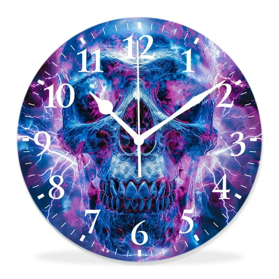 14 Inch Wall Clock Battery Operated Silent Clock Decorative for Office, Kitchen, Outdoor, Living RoomWeird Skull Funny Multicolor