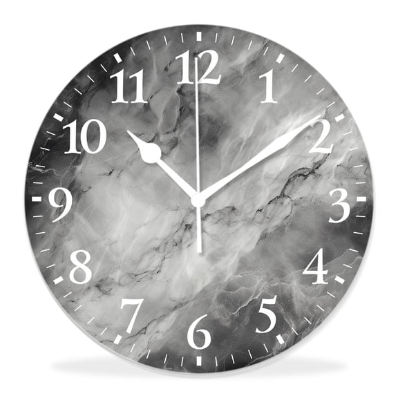14 Inch Wall Clock Battery Operated Silent Clock Decorative for Office, Kitchen, Outdoor, Living Room,White Marble Print Natural Stone Pattern Design