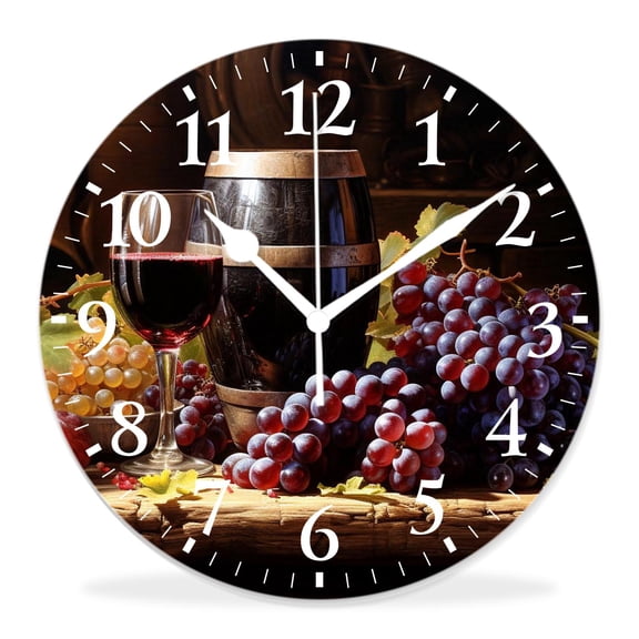 14 Inch Wall Clock Battery Operated Silent Clock Decorative for Office, Kitchen, Outdoor, Living Room，Wine Bottles Glass Oak Barrel Creative