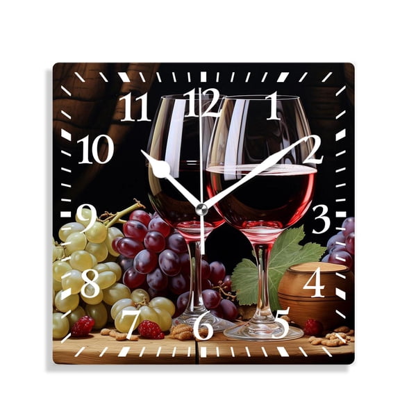 14 Inch Wall Clock Battery Operated Silent Clock Decorative for Office, Kitchen, Outdoor, Living Room，Wine Grapes Oak Casks Elegant Design
