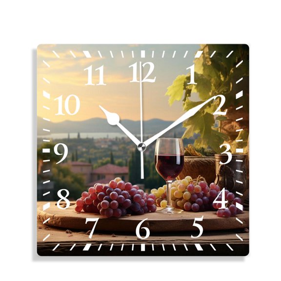 14 Inch Wall Clock Battery Operated Silent Clock Decorative for Office, Kitchen, Outdoor, Living RoomWine Italy Landscape Rural Vineyard Design