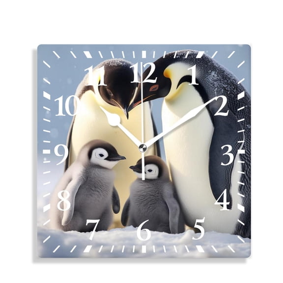 14 Inch Wall Clock Battery Operated Silent Clock Decorative for Office, Kitchen, Outdoor, Living Room，Winter Snow Penguin Bird Pattern