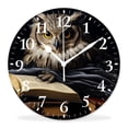 thumbnail image 1 of 14 Inch Wall Clock Battery Operated Silent Clock Decorative for Office, Kitchen, Outdoor, Living Room，Wise Owl Sitting Book Drawing, 1 of 4