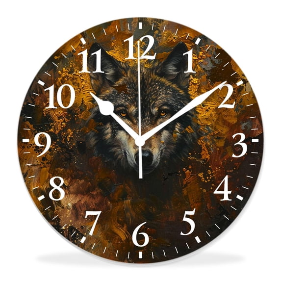 14 Inch Wall Clock Battery Operated Silent Clock Decorative for Office, Kitchen, Outdoor, Living Room,Wolf Animals Amazing
