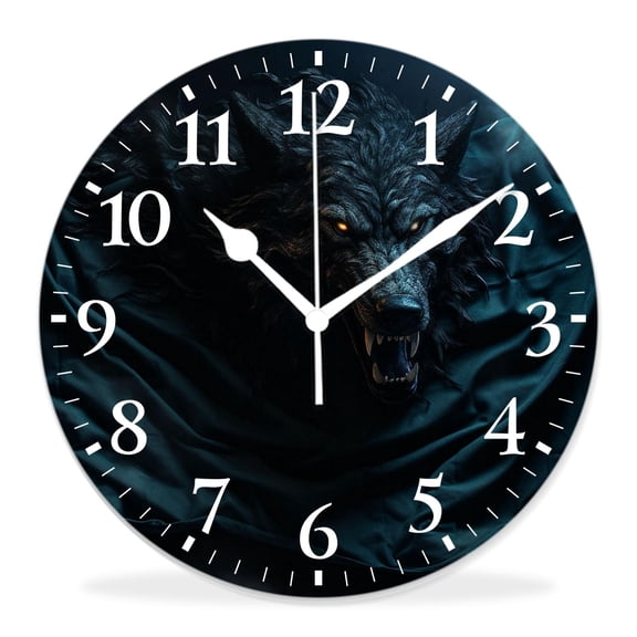 14 Inch Wall Clock Battery Operated Silent Clock Decorative for Office, Kitchen, Outdoor, Living RoomWolf Full Moon Blue Night Sky Cloud Creative