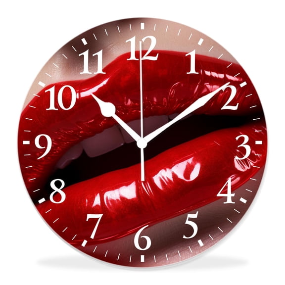 14 Inch Wall Clock Battery Operated Silent Clock Decorative for Office, Kitchen, Outdoor, Living RoomWoman Red Lip Design