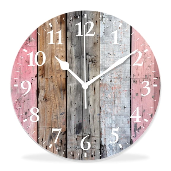 14 Inch Wall Clock Battery Operated Silent Clock Decorative for Office, Kitchen, Outdoor, Living RoomWood Plank Background Elaborate