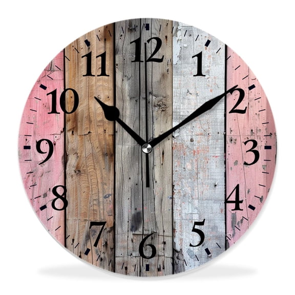 14 Inch Wall Clock Battery Operated Silent Clock Decorative for Office, Kitchen, Outdoor, Living RoomWood Plank Background Elaborate