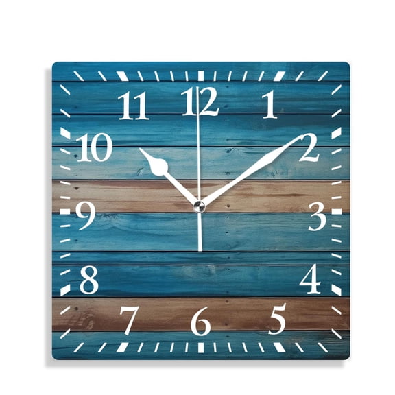 14 Inch Wall Clock Battery Operated Silent Clock Decorative for Office, Kitchen, Outdoor, Living RoomWooden Old Teal Image