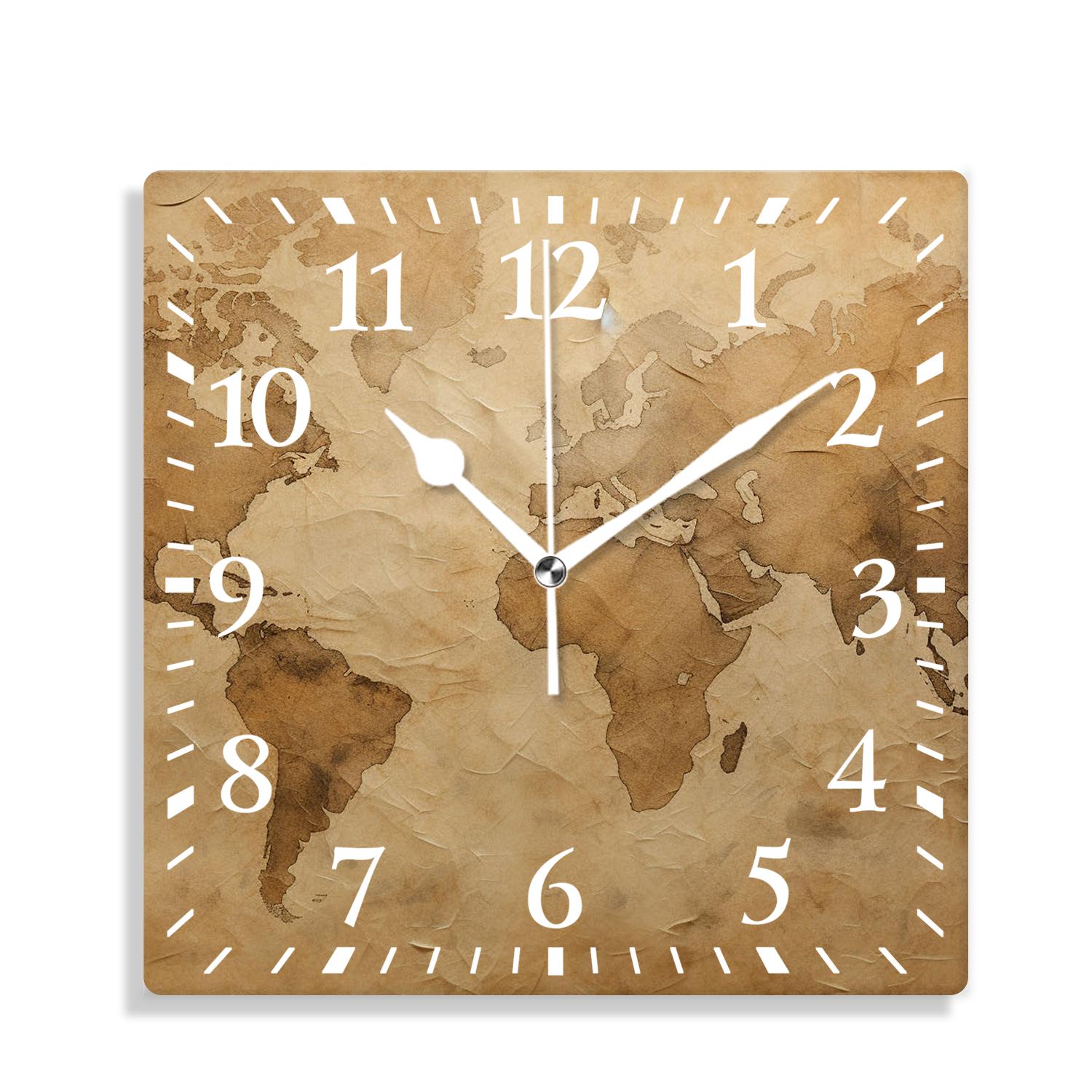 14 Inch Wall Clock Battery Operated Silent Clock Decorative for Office, Kitchen, Outdoor, Living Room，World Map Drawing