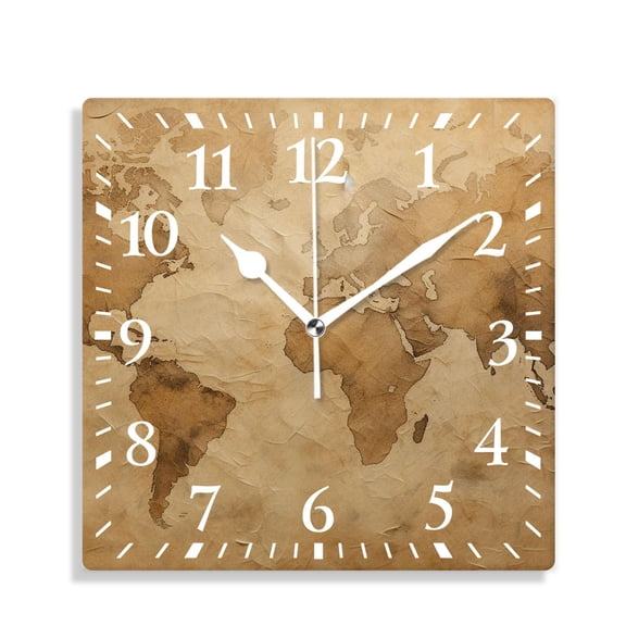 14 Inch Wall Clock Battery Operated Silent Clock Decorative for Office, Kitchen, Outdoor, Living RoomWorld Map Drawing