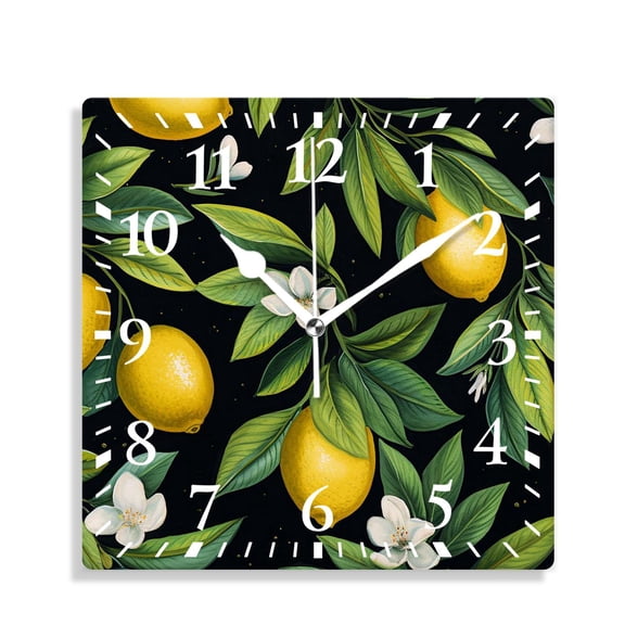 14 Inch Wall Clock Battery Operated Silent Clock Decorative for Office, Kitchen, Outdoor, Living RoomYellow Lemon White Lemon Blossom Cute