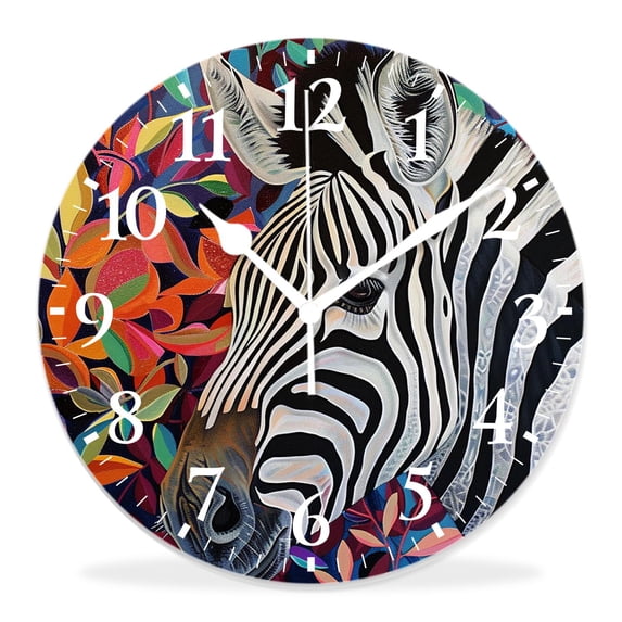 14 Inch Wall Clock Battery Operated Silent Clock Decorative for Office, Kitchen, Outdoor, Living Room,Zebra Leaves Lovely