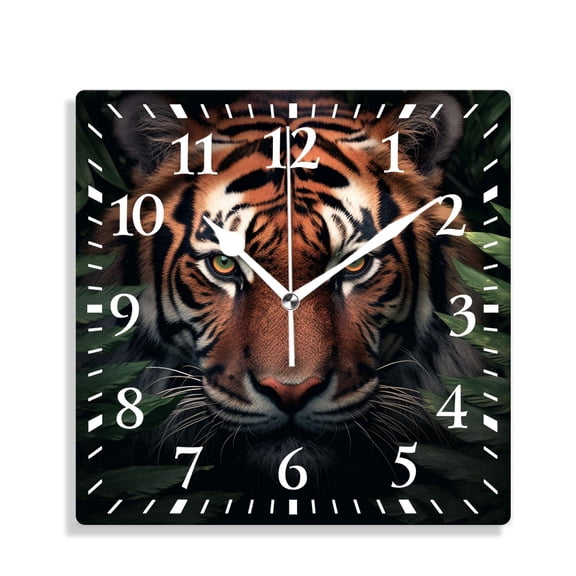 14 Inch Wall Clock Battery Operated Silent Clock Decorative for Office, Kitchen, Outdoor, Living Room,a Tiger in The Bushes Art Pictures