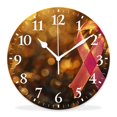 thumbnail image 1 of 14 Inch Wall Clock Battery Operated Silent Clock Decorative for Office, Kitchen, Outdoor, Living Room，Beautiful Breast Cancer Ribbon Banner Shiny Luxury Adorable, 1 of 4
