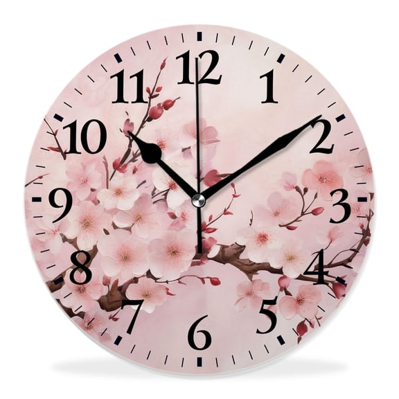 14 Inch Wall Clock Battery Operated Silent Clock Decorative for Office, Kitchen, Outdoor, Living RoomBeautiful Chinese Cherry Blossom Flower Japan Plum Branch Exquisite Pattern