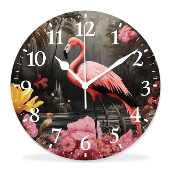 14 Inch Wall Clock Battery Operated Silent Clock Decorative for Office, Kitchen, Outdoor, Living Room,Beautiful Flamingo Pineapple Butterflies Palm Leaves Print