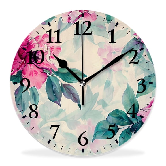 14 Inch Wall Clock Battery Operated Silent Clock Decorative for Office, Kitchen, Outdoor, Living RoomBeautiful Poppy Flower Floral Botanical Plant Cute