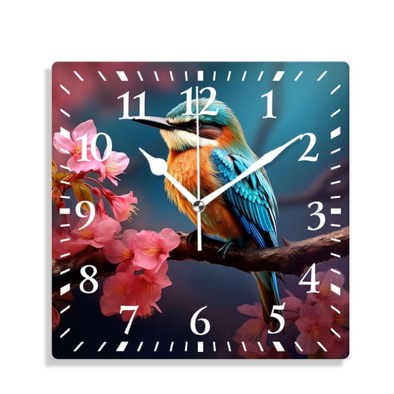 14 Inch Wall Clock Battery Operated Silent Clock Decorative for Office, Kitchen, Outdoor, Living Room,Bird on a Background of Jasmine Flowers Cute Pattern
