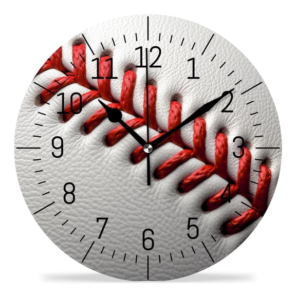 14 Inch Wall Clock Battery Operated Silent Clock Decorative for Office, Kitchen, Outdoor, Living Room，Close-Up of Stitches in A Baseball Exquisite Design