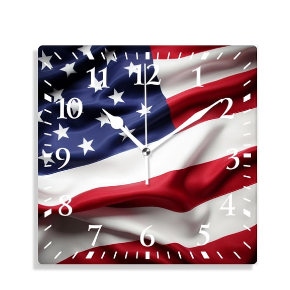 14 Inch Wall Clock Battery Operated Silent Clock Decorative for Office, Kitchen, Outdoor, Living RoomCloseup of Ruffled American Flag Beautiful Pattern