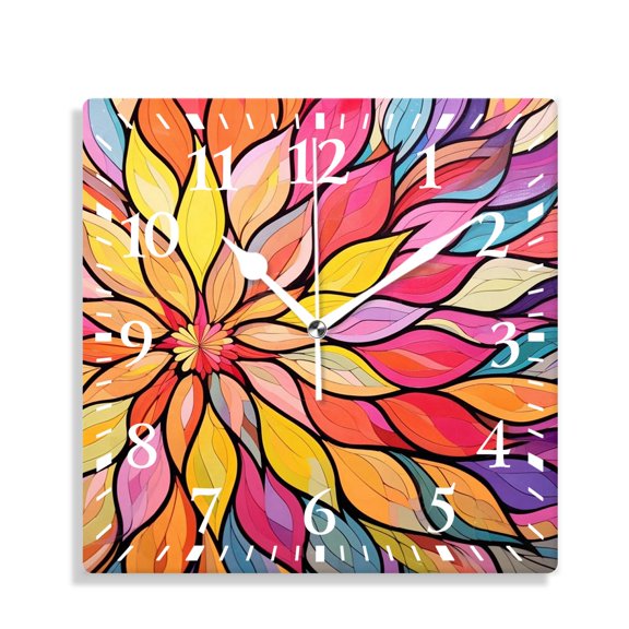 14 Inch Wall Clock Battery Operated Silent Clock Decorative for Office, Kitchen, Outdoor, Living Room，Colorful Flower Abstract Floral Exquisite Pattern