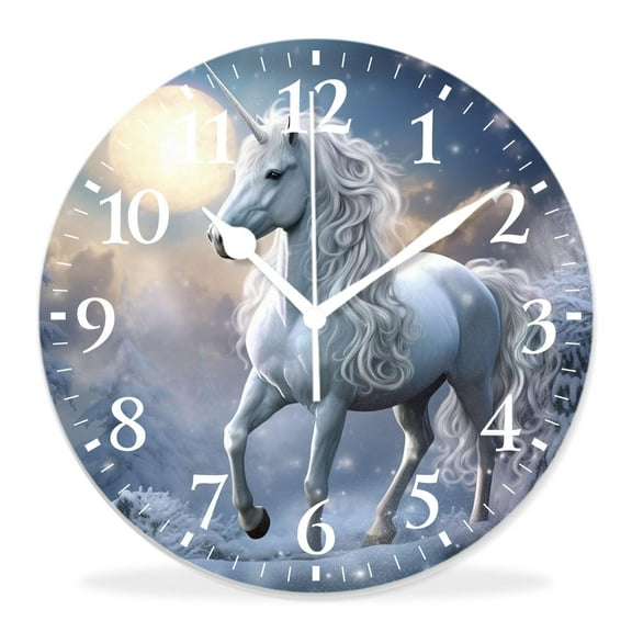 14 Inch Wall Clock Battery Operated Silent Clock Decorative for Office, Kitchen, Outdoor, Living RoomFantasy Sparkling Unicorn Starry Night forest Exquisite
