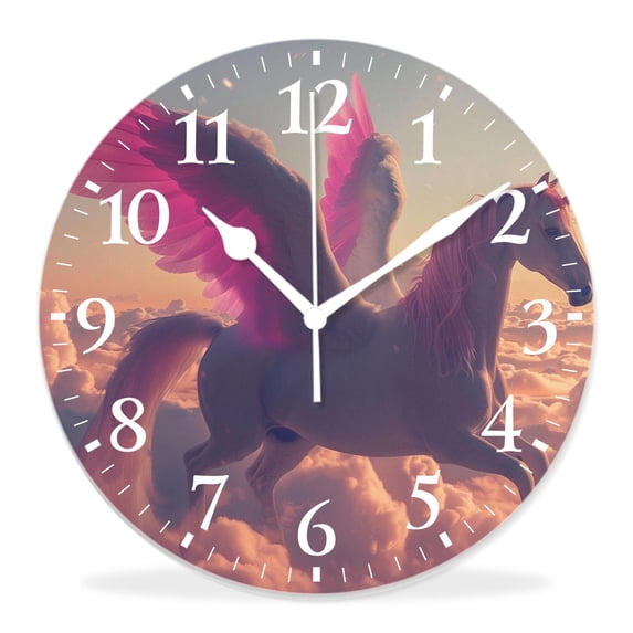 14 Inch Wall Clock Battery Operated Silent Clock Decorative for Office, Kitchen, Outdoor, Living Room,Fantasy Unicorn Lady Walking on Rainbow with Star Cloud Cute