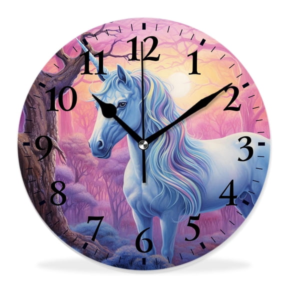 14 Inch Wall Clock Battery Operated Silent Clock Decorative for Office, Kitchen, Outdoor, Living RoomFantasy Unicorn Lady Walking on Rainbow with Star Cloud Pattern