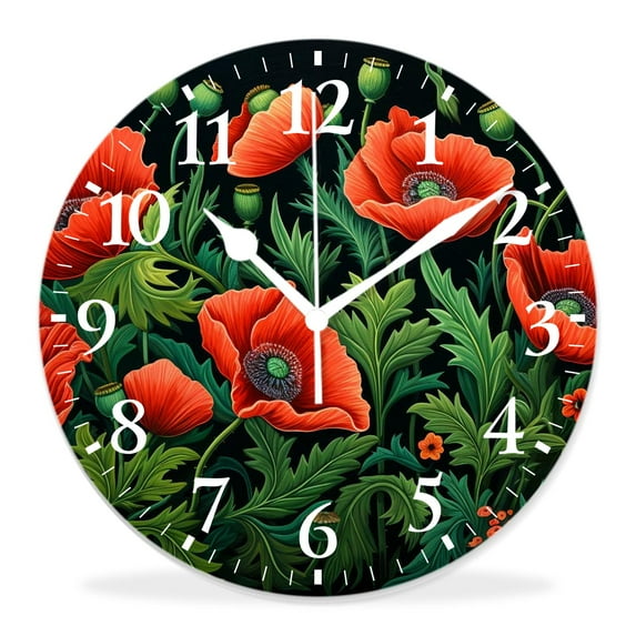 14 Inch Wall Clock Battery Operated Silent Clock Decorative for Office, Kitchen, Outdoor, Living Room,Flower Grass Flowers Butterfly Floral Arrangement Summer Picture