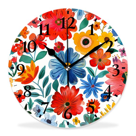 14 Inch Wall Clock Battery Operated Silent Clock Decorative for Office, Kitchen, Outdoor, Living Room，Flowers and Full Moon Animals in The forest Multicolor