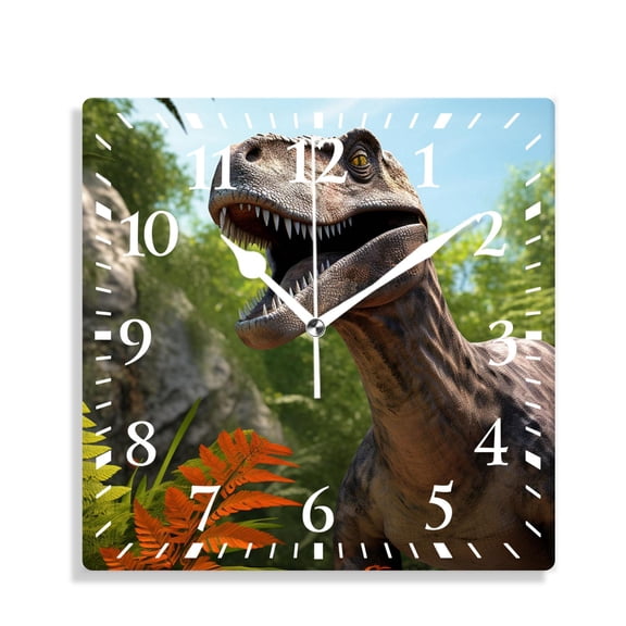 14 Inch Wall Clock Battery Operated Silent Clock Decorative for Office, Kitchen, Outdoor, Living RoomGiant Dinosaurs Destroying The Park Graceful Pattern