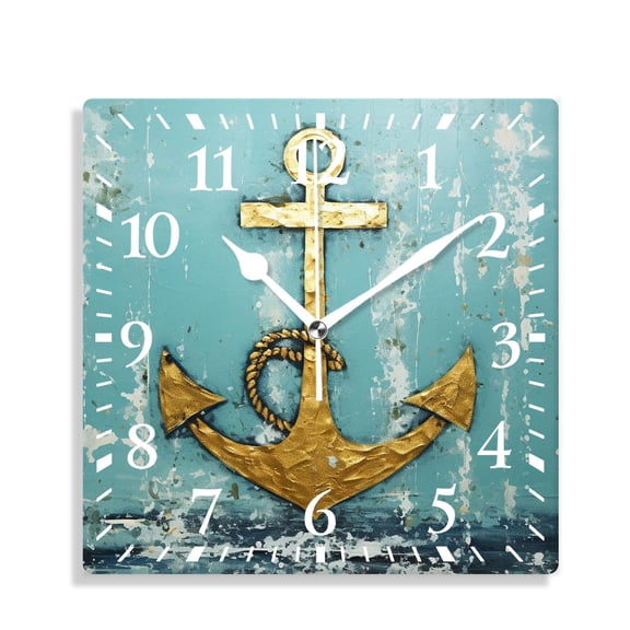 14 Inch Wall Clock Battery Operated Silent Clock Decorative for Office, Kitchen, Outdoor, Living Room，Gold Nautical Board Dots Stripes Printed Beautiful Pattern