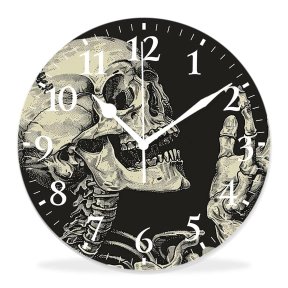 14 Inch Wall Clock Battery Operated Silent Clock Decorative for Office, Kitchen, Outdoor, Living RoomHuman Skeleton Isolated Over Black Background Multicolor