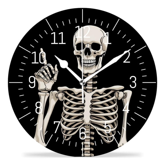 14 Inch Wall Clock Battery Operated Silent Clock Decorative for Office, Kitchen, Outdoor, Living RoomHuman Skeleton Posing Isolated Over Black Background Cute Art