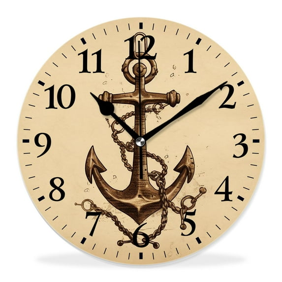 14 Inch Wall Clock Battery Operated Silent Clock Decorative for Office, Kitchen, Outdoor, Living Room,Illustration of and on Stained Background Navy Summer Drawing