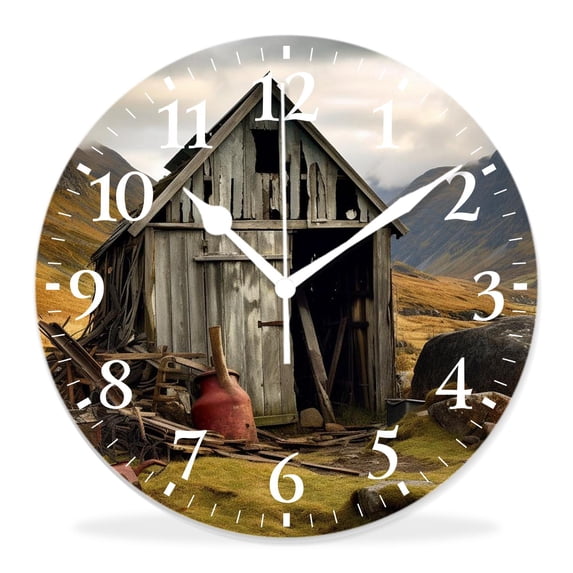 14 Inch Wall Clock Battery Operated Silent Clock Decorative for Office, Kitchen, Outdoor, Living Room,Landscape European Mountains Spring Season Flourishing Drawing