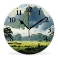 thumbnail image 1 of 14 Inch Wall Clock Battery Operated Silent Clock Decorative for Office, Kitchen, Outdoor, Living Room，Landscape Nature Scene in Green Tones with Mountains and Trees Art, 1 of 4