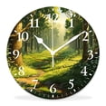 thumbnail image 1 of 14 Inch Wall Clock Battery Operated Silent Clock Decorative for Office, Kitchen, Outdoor, Living Room，Nature Green forest Spring with Trees and Bushes Drawing, 1 of 4