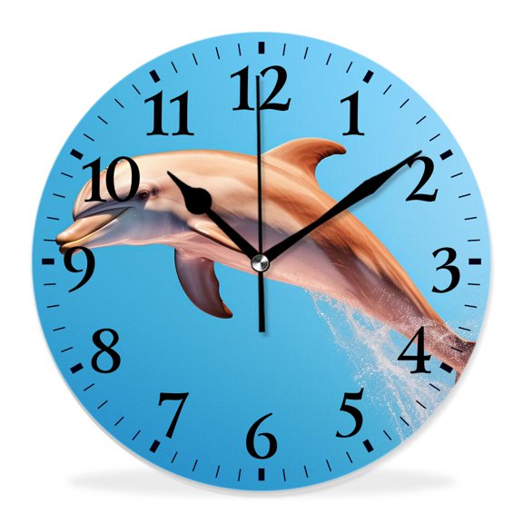 14 Inch Wall Clock Battery Operated Silent Clock Decorative for Office, Kitchen, Outdoor, Living RoomOcean Sea Dolphin in The Aquarium Elegant Design