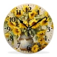 thumbnail image 1 of 14 Inch Wall Clock Battery Operated Silent Clock Decorative for Office, Kitchen, Outdoor, Living Room，Oil Painting of Sunflowers in a Beautiful Vase Picture, 1 of 4