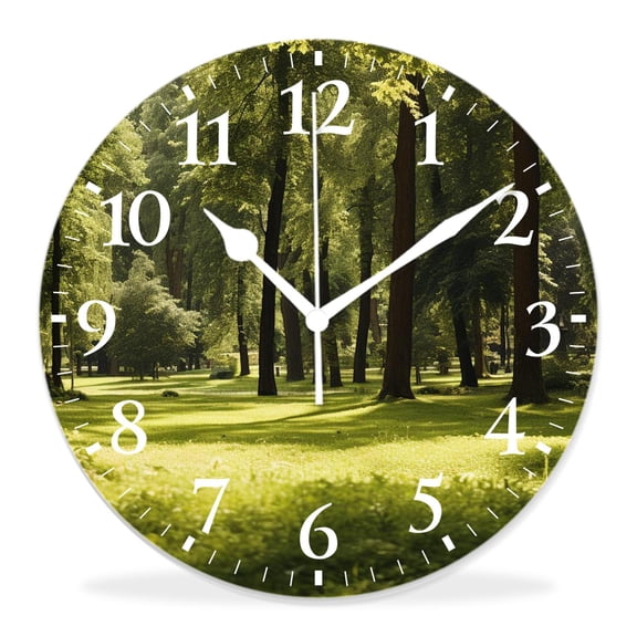 14 Inch Wall Clock Battery Operated Silent Clock Decorative for Office, Kitchen, Outdoor, Living RoomOutdoor Footpath Green City Park Sun Rays Freshness Hiking forest Elegant