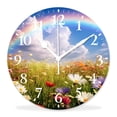 thumbnail image 1 of 14 Inch Wall Clock Battery Operated Silent Clock Decorative for Office, Kitchen, Outdoor, Living Room，Poppy Flower Meadow with Poppies and Rainbow Reflection Creative, 1 of 4
