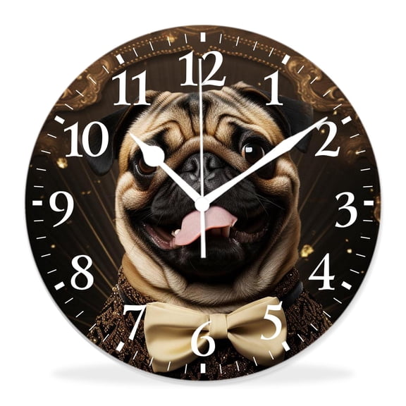 14 Inch Wall Clock Battery Operated Silent Clock Decorative for Office, Kitchen, Outdoor, Living RoomPug Portrait of An Upset Dog with Giant Sad Eyes Print