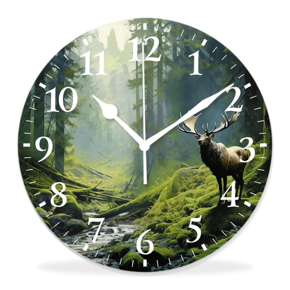 14 Inch Wall Clock Battery Operated Silent Clock Decorative for Office, Kitchen, Outdoor, Living RoomRain forest Wildlife National Park America Picture