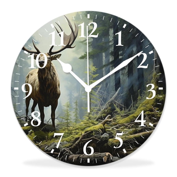 14 Inch Wall Clock Battery Operated Silent Clock Decorative for Office, Kitchen, Outdoor, Living Room,Rain forest Wildlife National Park America Style